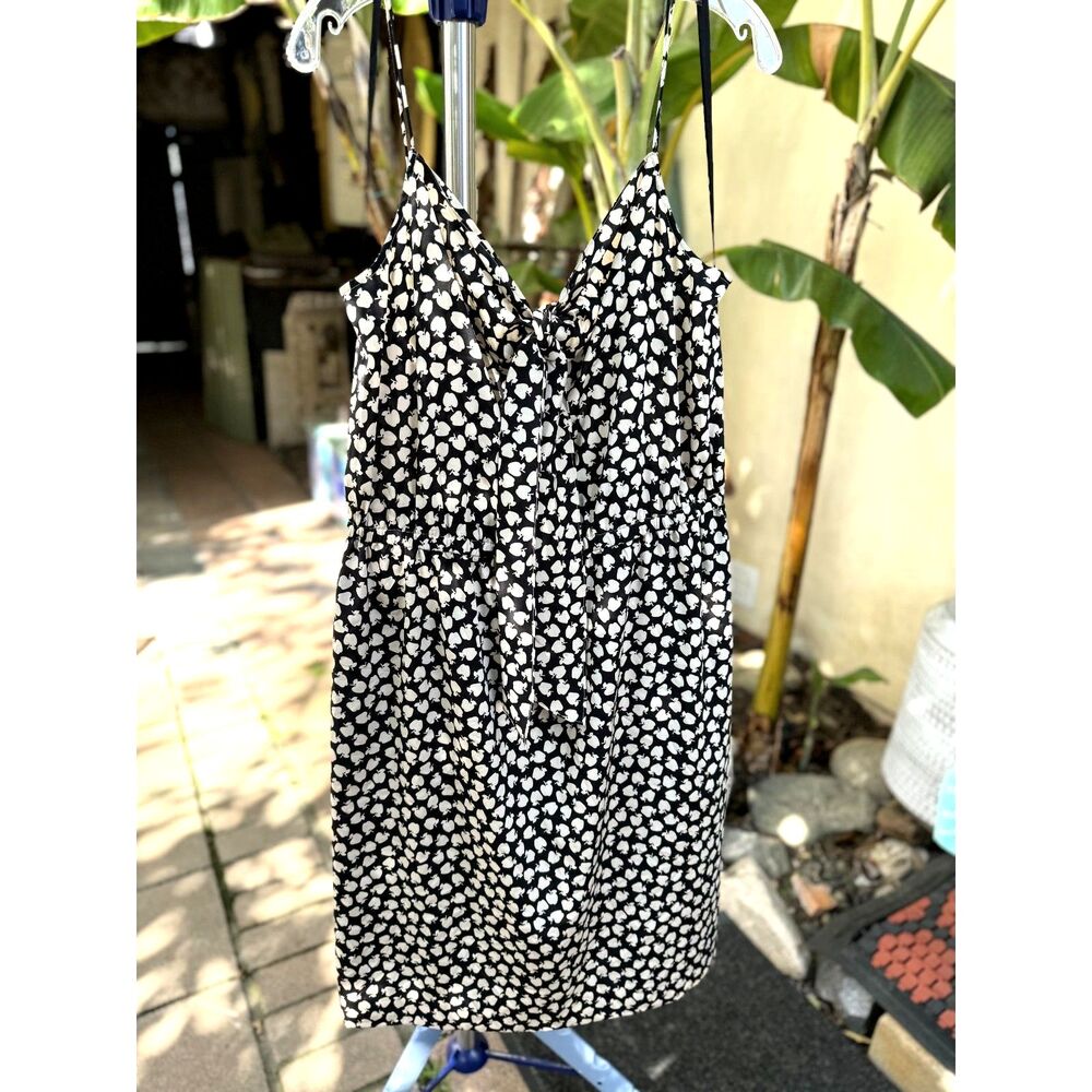 DKNY Black & Cream Apples Print Silk Blend V Neck Sleeveless Midi Dress Size M